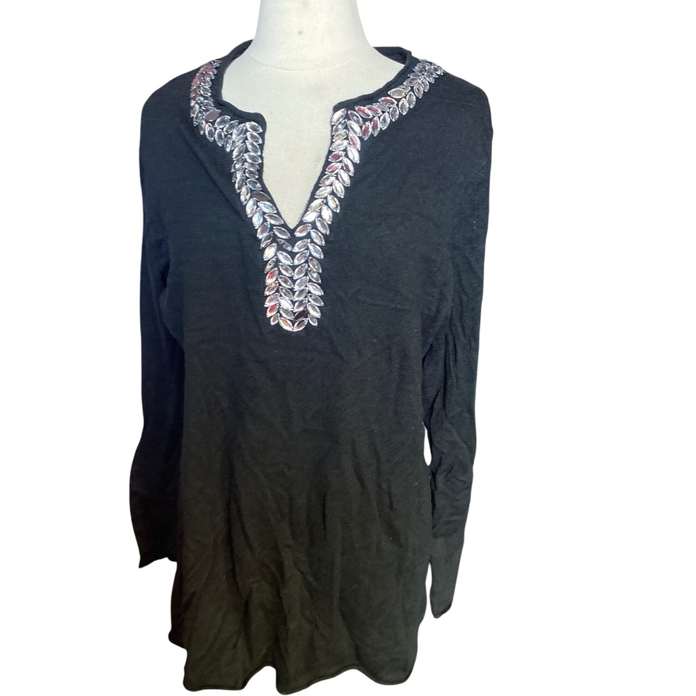 Tunic Top Rhinestone Embellished V-Neck Women's